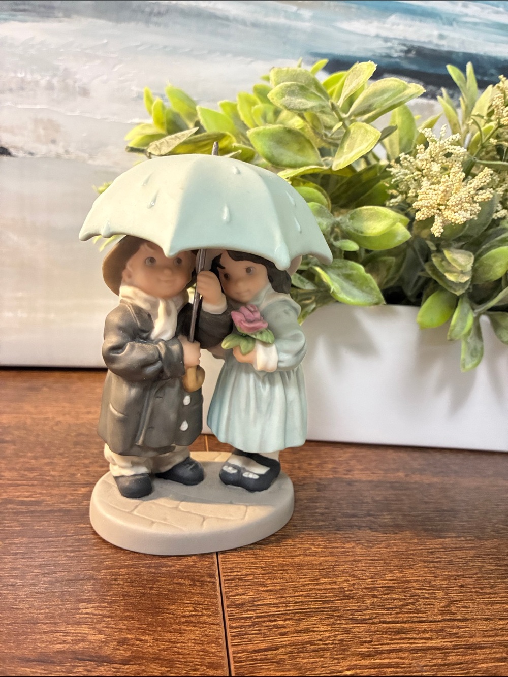 Kim Anderson Vintage-Style Couple Figurine Under Mint Umbrella